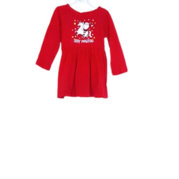 #KI-2 Infants Red Christmas Santa & Unicorn Print Long-Sleeve Dress - Picture 4 of 8